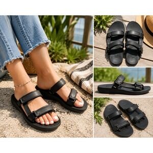 Teva Universal Leather Slide Sandals Women's 6 Black Adjustable Comfort 1011501